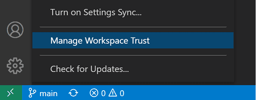 設定 > Manage Workspace Trust（ワークスペースの信頼を管理）
