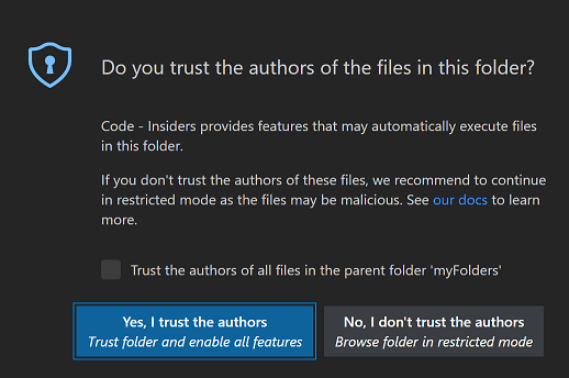 ダイアログからYes, Itrust the authorsをクリック